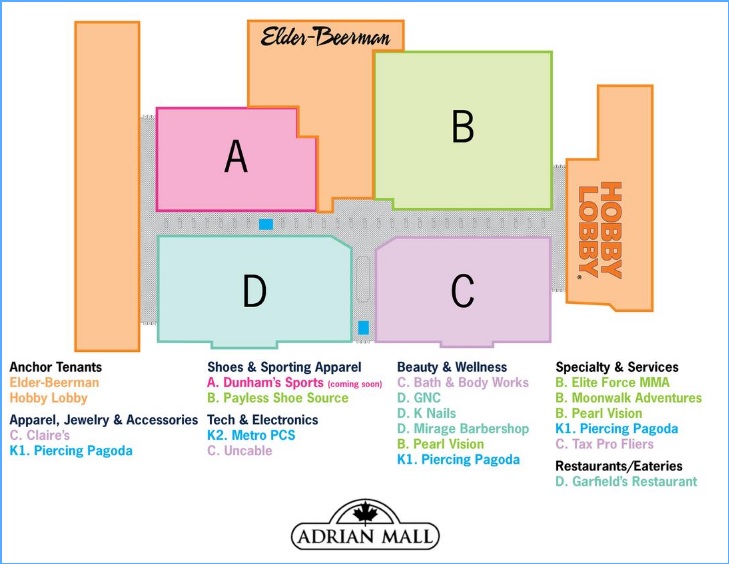 Adrian Mall store list, hours, (location Adrian, Michigan) Malls