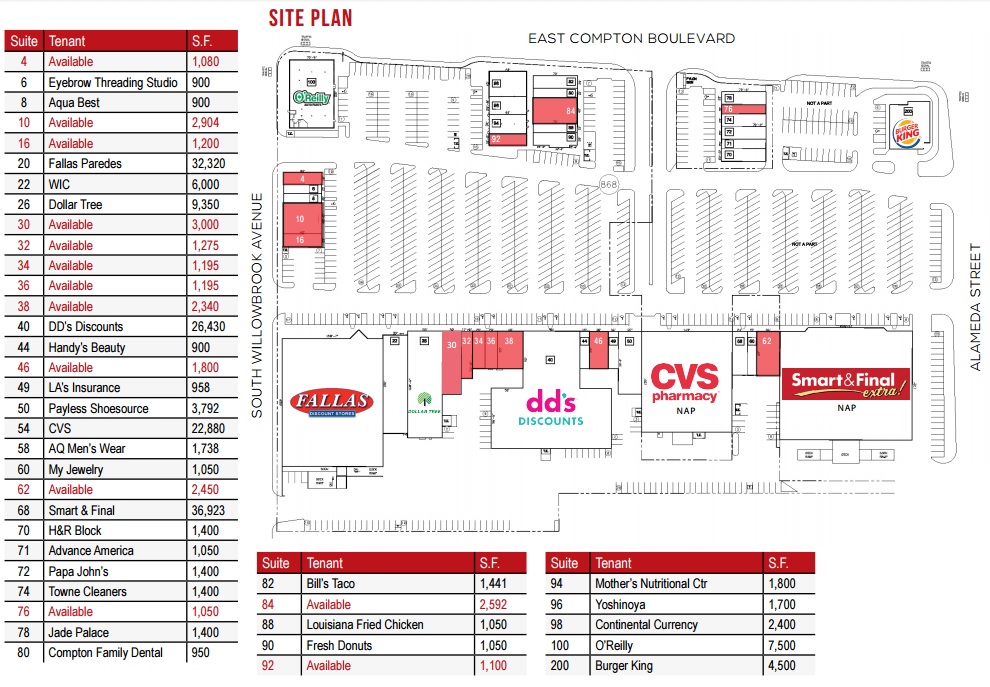 Compton Town Center store list, hours, (location Compton, California
