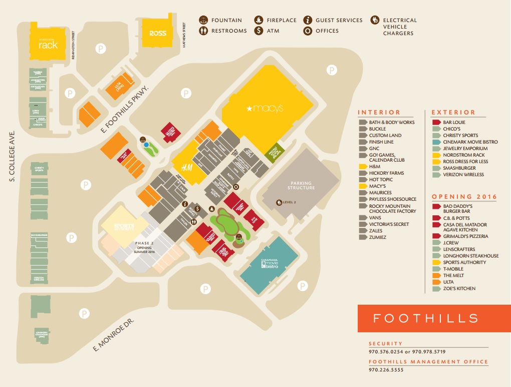 Foothills Mall store list, hours, (location Fort Collins, Colorado