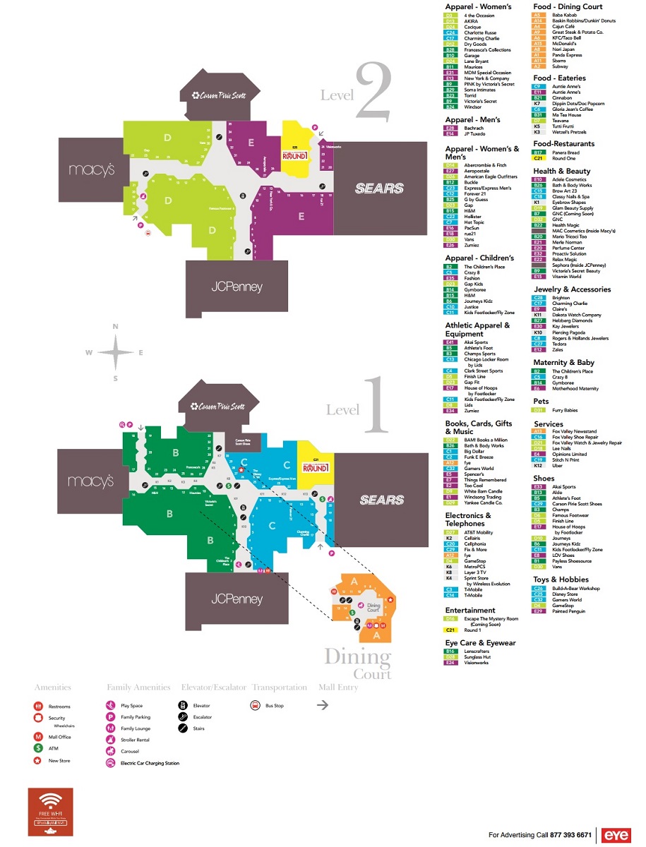 Fox Valley Mall - store list, hours 