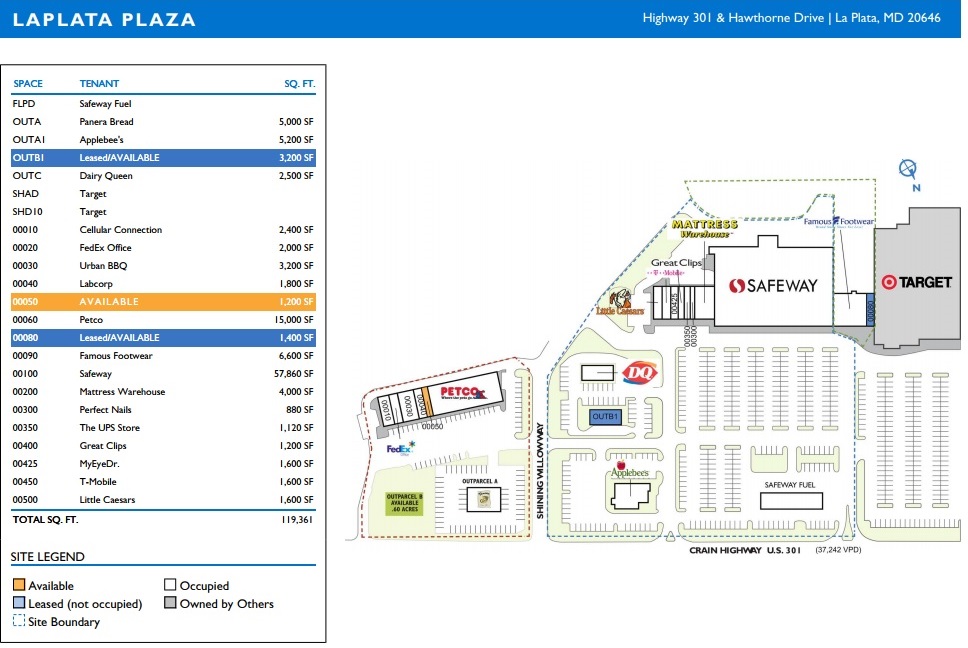 La Plata Plaza store list, hours, (location La Plata, Maryland