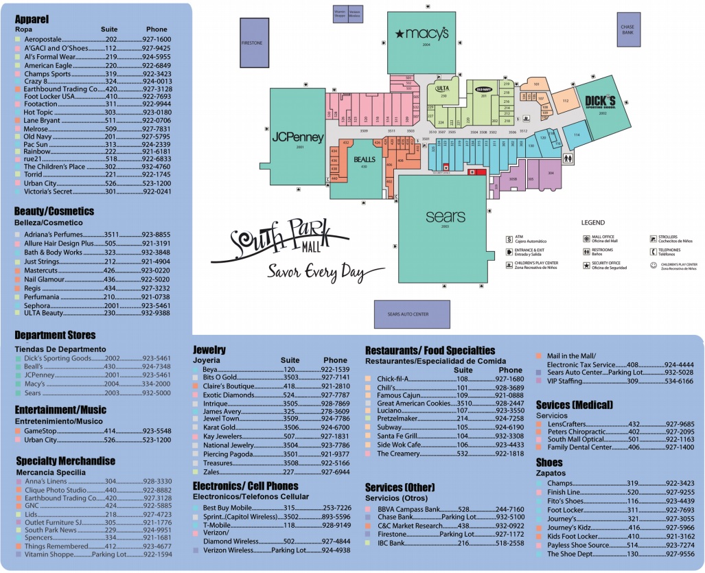 South Park Mall - store list, hours 