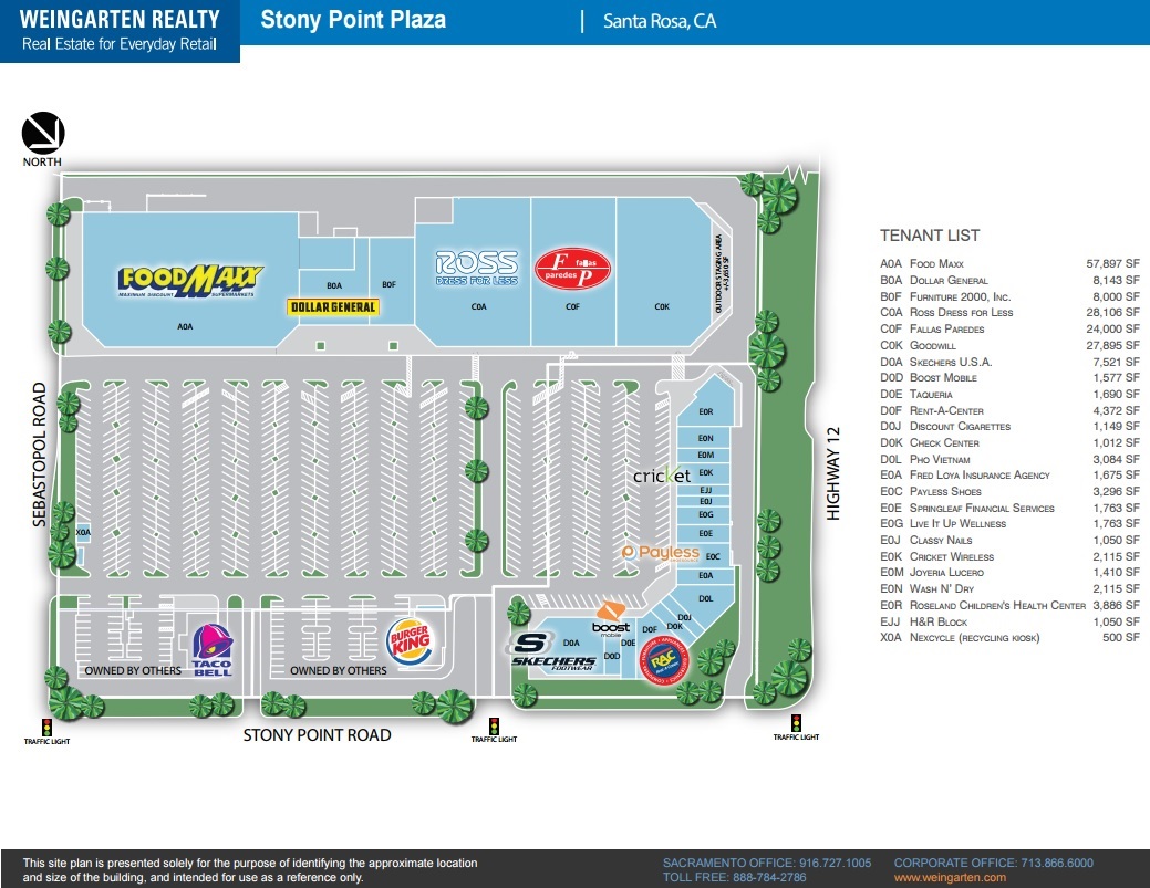 Stony Point Plaza store list, hours, (location Santa Rosa
